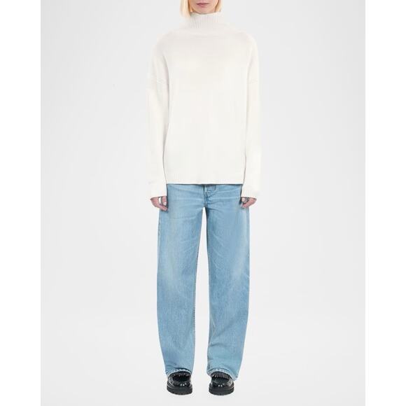 The Kooples Women’s Mock-Neck Cashmere-Blend Oversized Minimalist Sweater Ecru L - Picture 4 of 16